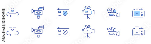 Camera icon set in two styles, Duotone and Thin Line style. Editable stroke. video camera, photo camera, Frame, cinema, photo