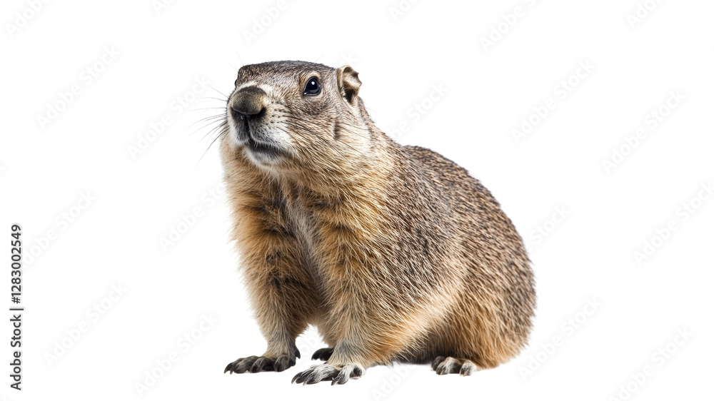 Groundhog standing on its hind legs indoors Groundhog standing on its hind legs indoors