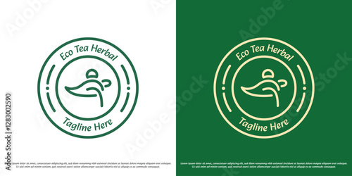 Teapot stamp logo design illustration. Tea kettle silhouette nature leaf leaves teatime drink beverage cafe restaurant. Simple minimal vector icon symbol.