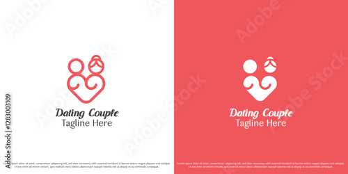Dating couple logo design illustration. Silhouette man woman romantic relationship wedding app affection feeling. Simple minimal vector icon symbol.