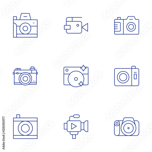 Camera icons set. Thin Line style, editable stroke. camera T, video camera, camera, photo camera