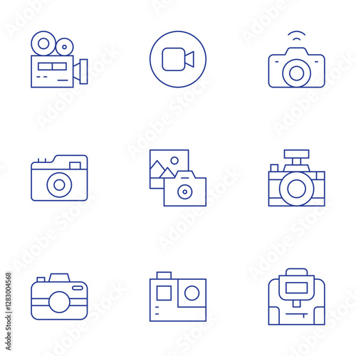 Camera icons set. Thin Line style, editable stroke. digital camera, camera T, camera bag, video camera, camera, videocamera, photography, gopro