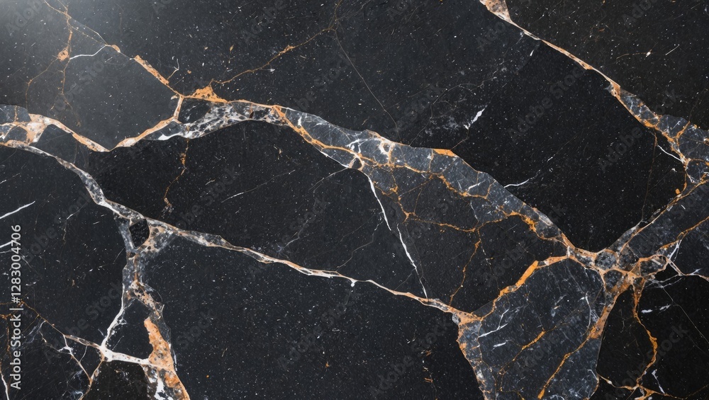 Obraz premium Black marble surface with white and gold veins high detail texture background