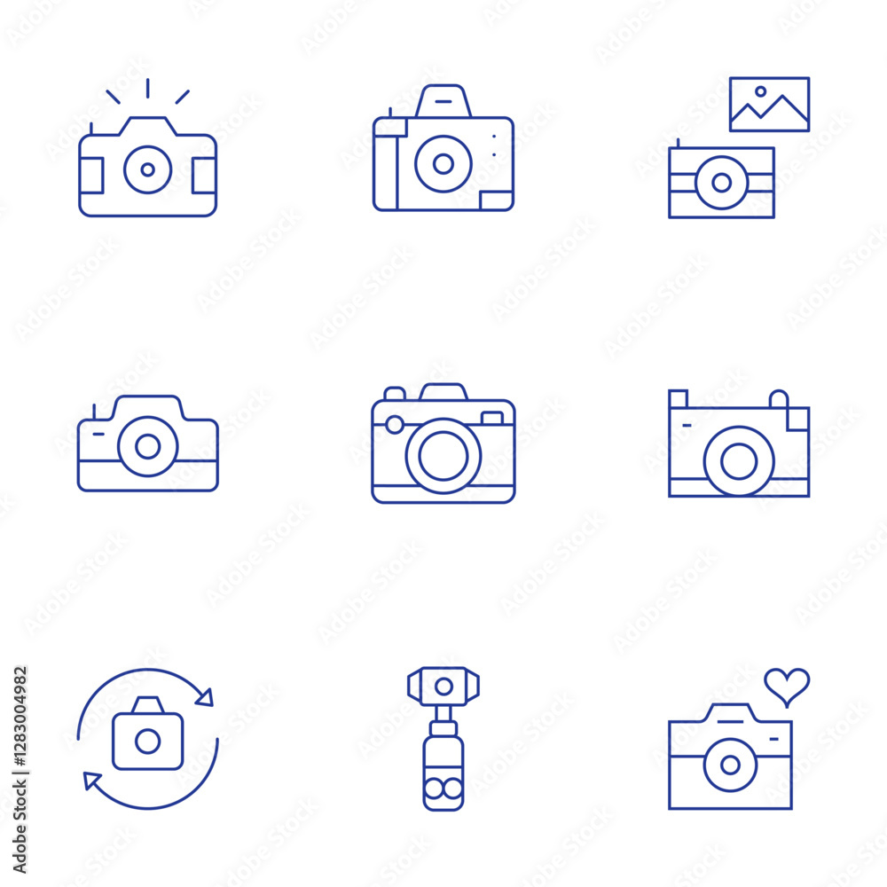 Camera icons set. Thin Line style, editable stroke. photo camera, camera T, pocket camera, camera, switch camera Camera icons set. Thin Line style, editable stroke. photo camera, camera T, pocket camera, camera, switch camera