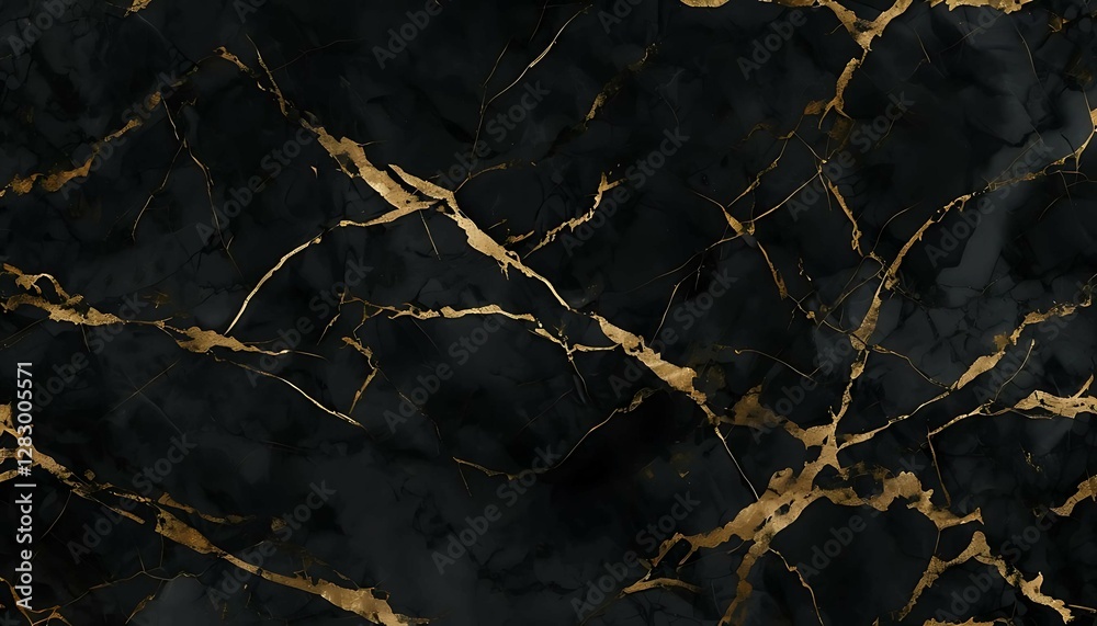 Abstract Black Marble Waves With Striking Gold Accents