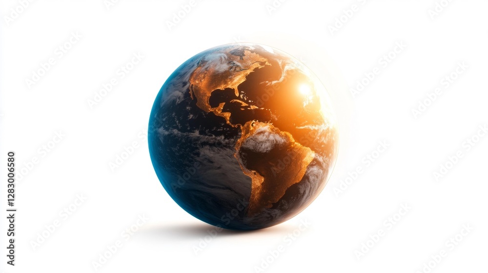 Earth Model with Glowing Atmosphere and Sunrise over America. Generative AI Earth Model with Glowing Atmosphere and Sunrise over America. Generative AI