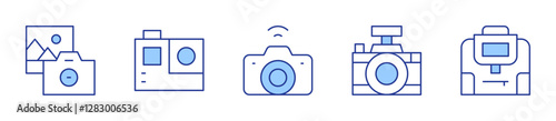 digital camera, camera, camera bag, photography, gopro. Camera Icon vector illustration. Line Duotone style. Editable stroke