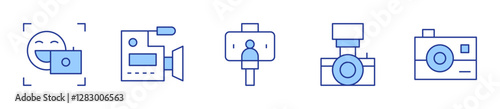 front camera, video, photo camera, camera. Camera Icon vector illustration. Line Duotone style. Editable stroke