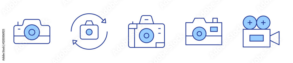 photo camera, camera, switch camera, video camera. Camera Icon vector illustration. Line Duotone style. Editable stroke photo camera, camera, switch camera, video camera. Camera Icon vector illustration. Line Duotone style. Editable stroke