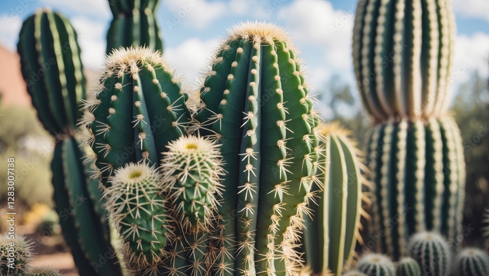 Cactus Succulent Cluster with Spines Detailed Close-Up and Soft Focus Background for Text Overlay and Design Use Cactus Succulent Cluster with Spines Detailed Close-Up and Soft Focus Background for Text Overlay and Design Use