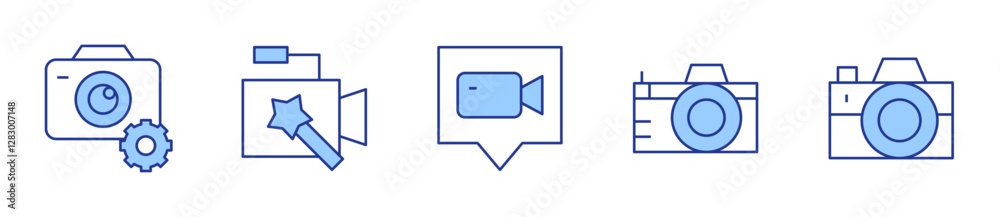 video call, photo camera, settings, video camera. Camera Icon vector illustration. Line Duotone style. Editable stroke