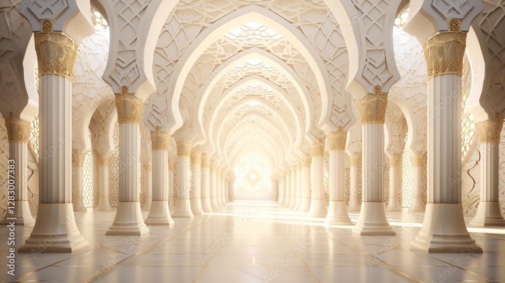 A serene pathway bathed in sunlight, leading through a grand, ornate hall of white pillars and arches, exuding peace and tranquility with warm, glowing light. A serene pathway bathed in sunlight, leading through a grand, ornate hall of white pillars and arches, exuding peace and tranquility with warm, glowing light.