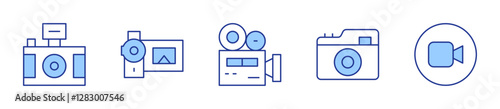 video camera, camera, videocamera, photo camera. Camera Icon vector illustration. Line Duotone style. Editable stroke