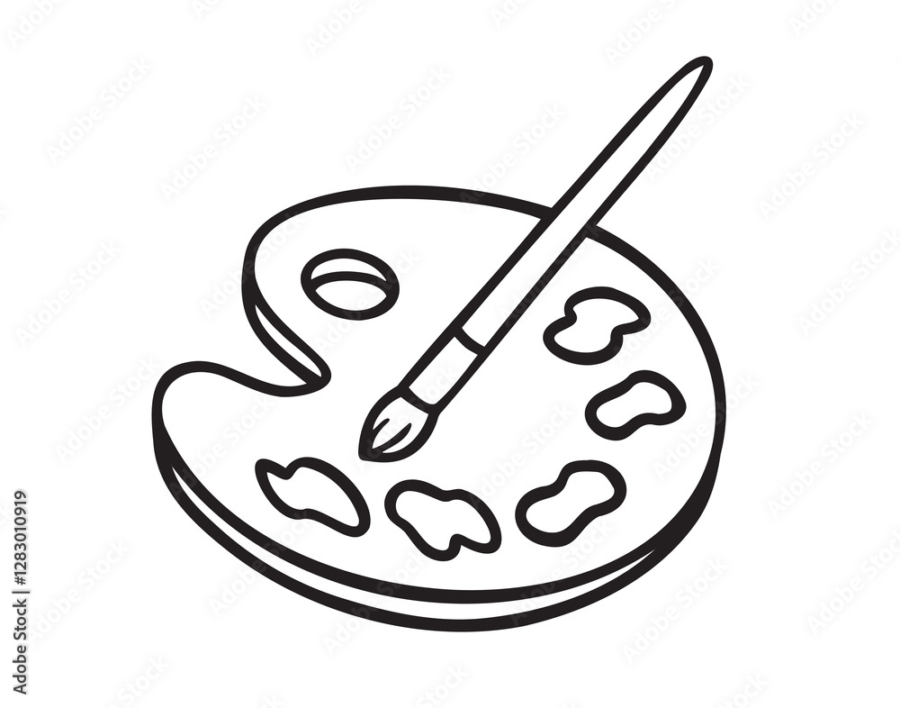 palette with paint brush doodle hand drawn icon. Outline drawing palette with paint brush line clipart symbol palette with paint brush doodle hand drawn icon. Outline drawing palette with paint brush line clipart symbol