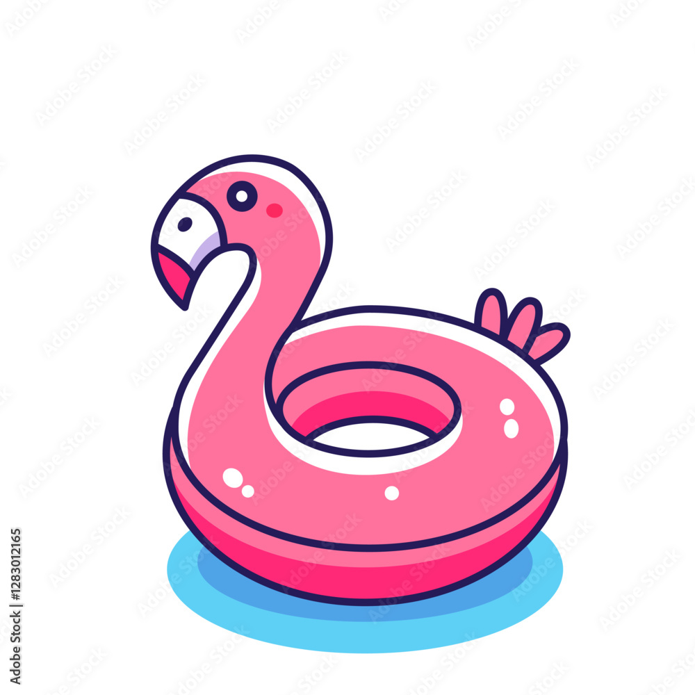 Inflatable circle pink flamingo. flat vector illustration isolated on white background Inflatable circle pink flamingo. flat vector illustration isolated on white background