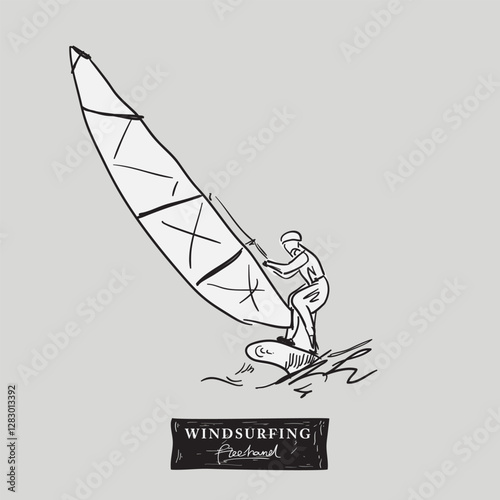 Windsurfing board freehand drawing, vector illustration design.