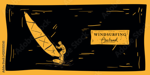 Windsurfing board freehand drawing, vector illustration design.