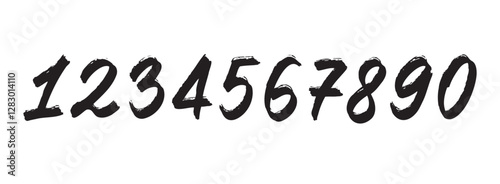 grunge brush numbers from 0 to 9 hand drawn italic hand written bold style. Graffiti style modern vector number elements. Typographic numbers brush texture.