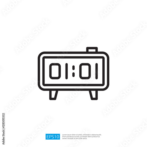 Digital Alarm Clock Icon Displaying Time in Minimalist Design on White Background