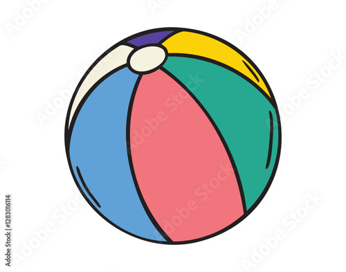 children colored beach ball cartoon doodle hand drawn icon. Colorful drawing line clipart inflatable beach ball symbol
