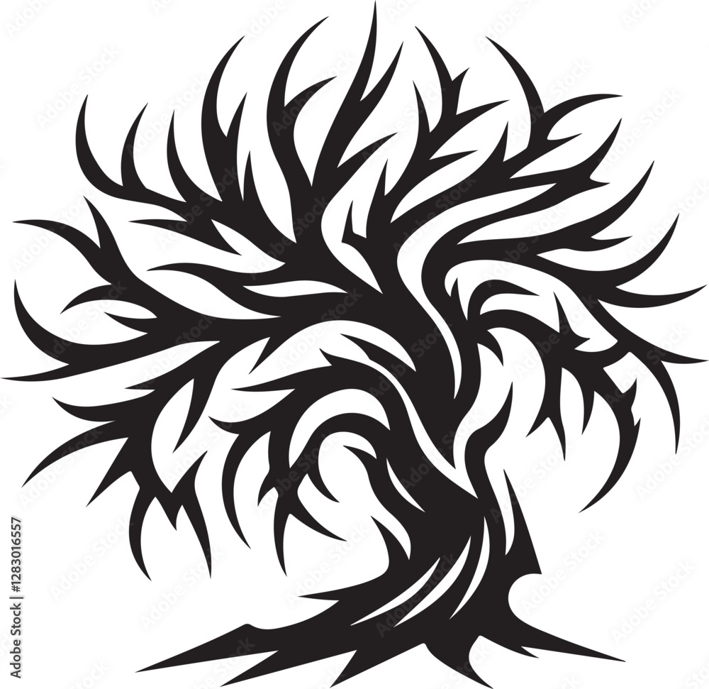 Fototapeta premium Intricate Twisted Tree Silhouette Design