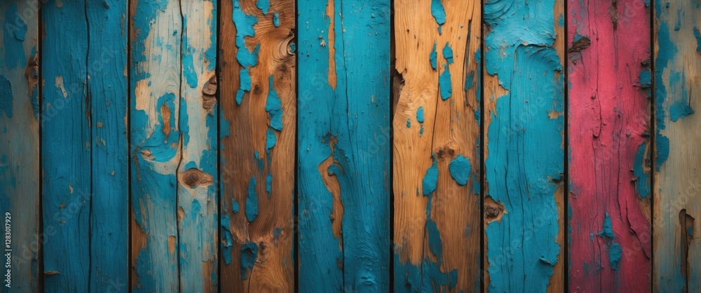 Textured wooden background with blue, pink, and brown colors showcasing weathered paint and natural grain patterns. Textured wooden background with blue, pink, and brown colors showcasing weathered paint and natural grain patterns.