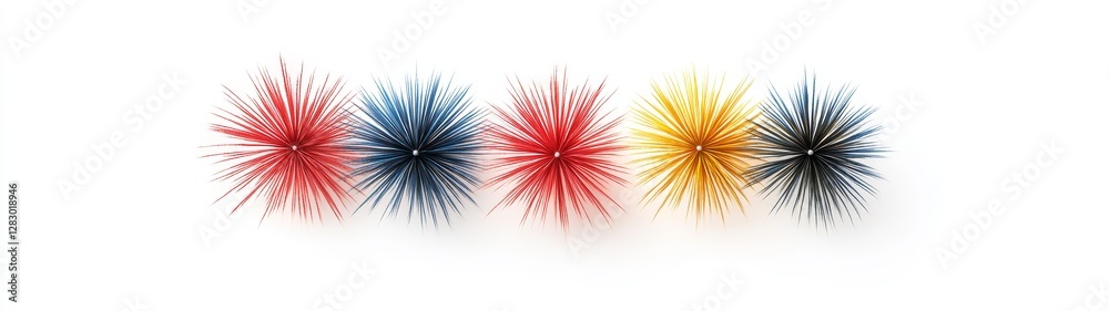 Obraz premium Colorful Starburst Decorations in Red, Blue, Yellow, and Black