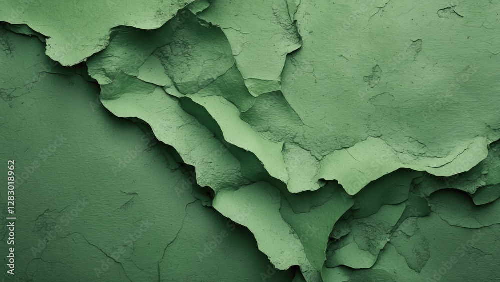 Obraz premium Green textured peeling paint background with layered and cracked surfaces in a close-up view