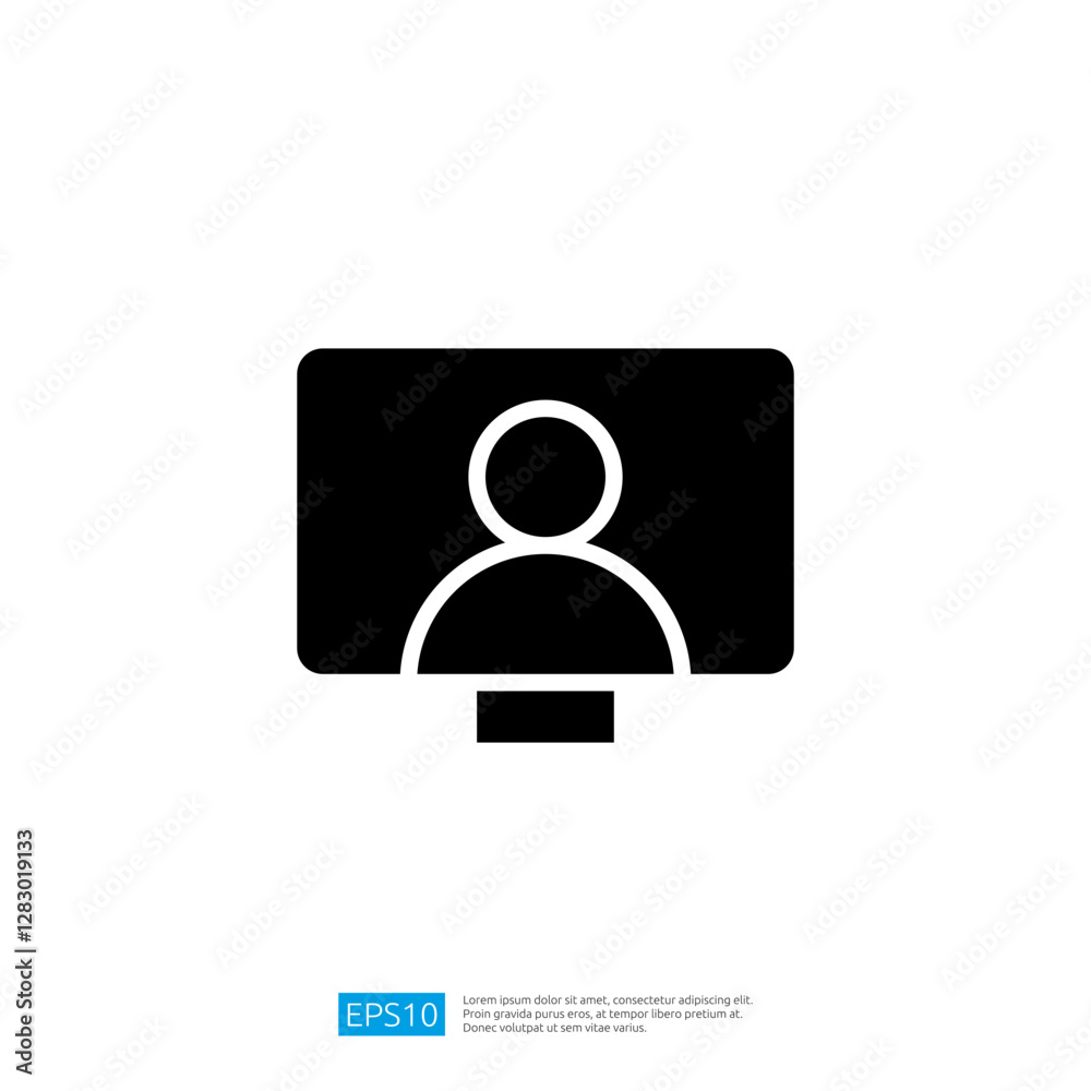 Simple Icon of a Computer Monitor Displaying a User Silhouette for Virtual Communication and Remote Work Environment Simple Icon of a Computer Monitor Displaying a User Silhouette for Virtual Communication and Remote Work Environment
