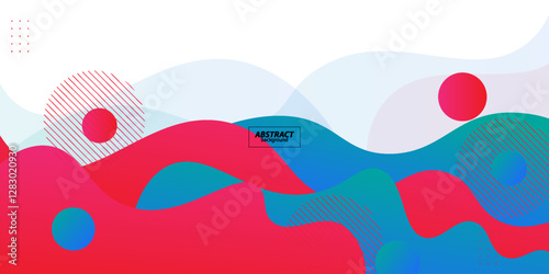 Blue and pink geometric business banner design. Creative banner design with wave and circle shape as template. Simple design on white horizontal banner. Vector Eps10