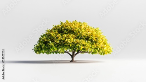 Small Tree with Vibrant Green and Yellow Leaves Isolated on White Background. Generative AI