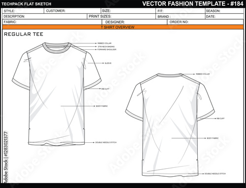 MENS REGULAR TEE FLAT SKETCH FASHION TEMPLATE TECHNICAL ILLUSTRATION
