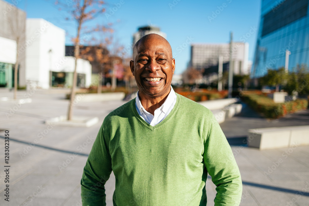 Senior man enjoying a sunny day in the city Senior man enjoying a sunny day in the city