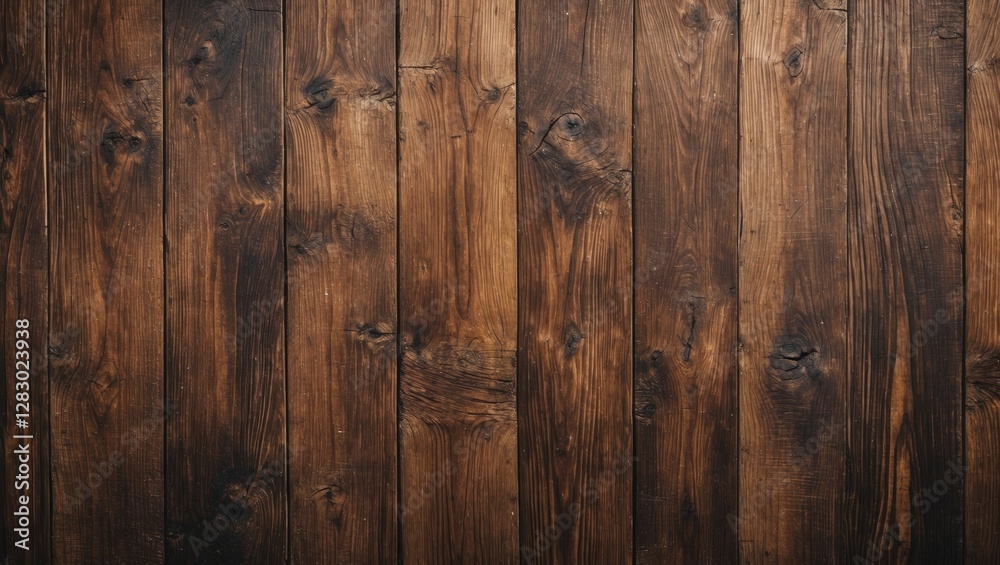 Naklejka premium Wooden plank texture background with dark brown tones and natural grain patterns. Ideal for rustic and vintage design themes.