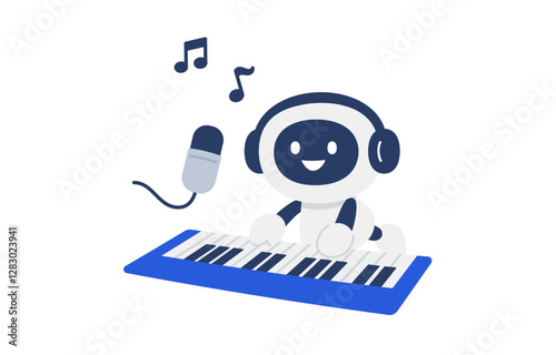音楽生成･ボーカル･鍵盤楽器を演奏するAIロボット【ベクターイラスト素材】