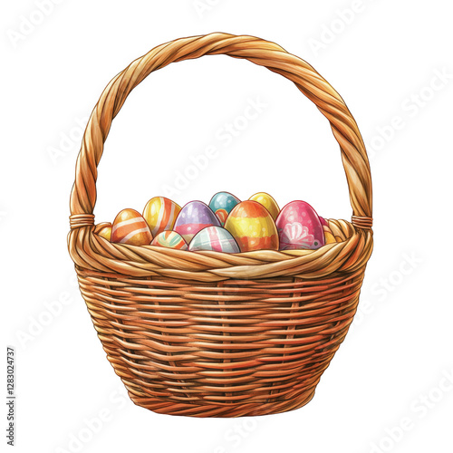 Colorful Easter Eggs in Woven Basket for Spring Celebrations and Festive Decor