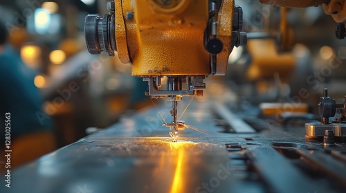 Industrial Sewing Machine in Action: Close-up of a High-Speed Needle at Work in a Factory Setting