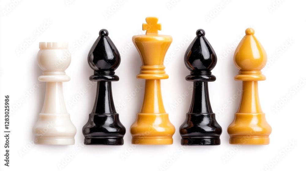 Chess pieces with black and yellow colors isolated on white background. Generative AI Chess pieces with black and yellow colors isolated on white background. Generative AI