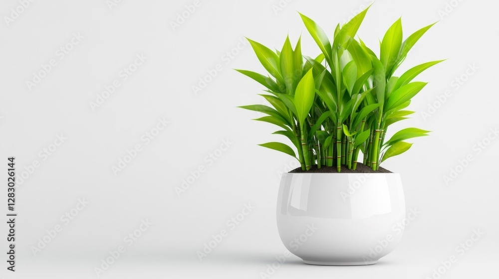 Green bamboo plant with multiple stems in a clean white pot on isolated background. Generative AI Green bamboo plant with multiple stems in a clean white pot on isolated background. Generative AI