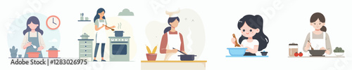 Vector of a woman cooking.