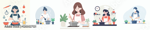 Vector of a woman cooking.