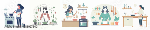 Vector of a woman cooking.