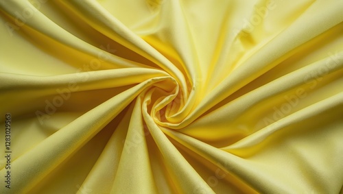 Yellow fabric close-up showing smooth texture and folds in a spiral arrangement. Suitable for textile and fashion backgrounds. photo