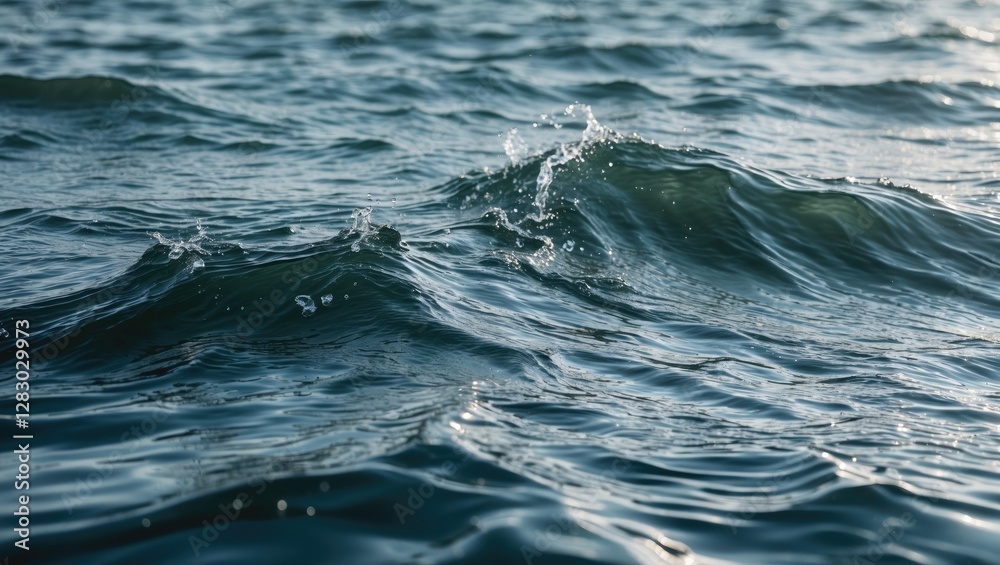 Calm ocean water waves with subtle ripples and reflections during sunset natural light Calm ocean water waves with subtle ripples and reflections during sunset natural light