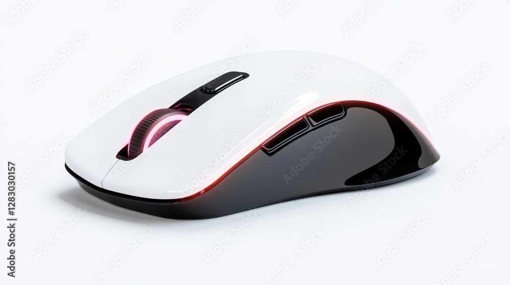 White and Black Gaming Mouse with RGB Lighting on White Isolated Background. Generative AI White and Black Gaming Mouse with RGB Lighting on White Isolated Background. Generative AI