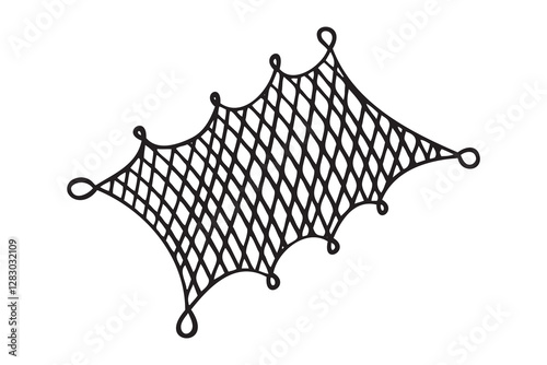 Fish net doodle hand drawn icon. Outline drawing fishing concept line clipart symbol