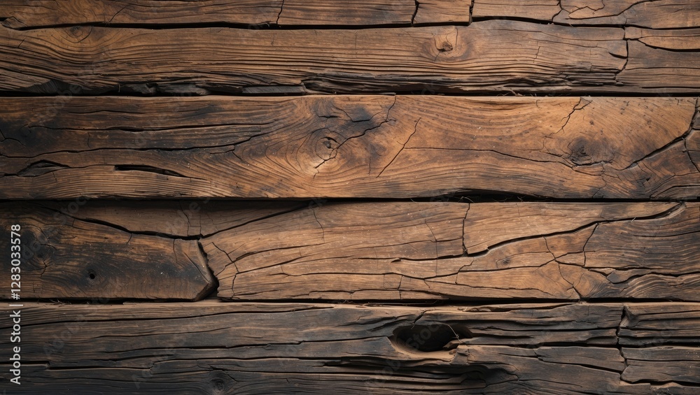 Naklejka premium Textured weathered wooden planks background in natural earthy tones with visible cracks and knots
