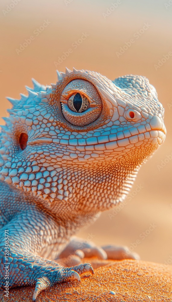 Obraz premium Close-up of a desert lizard, showcasing its intricate scales and intense gaze.