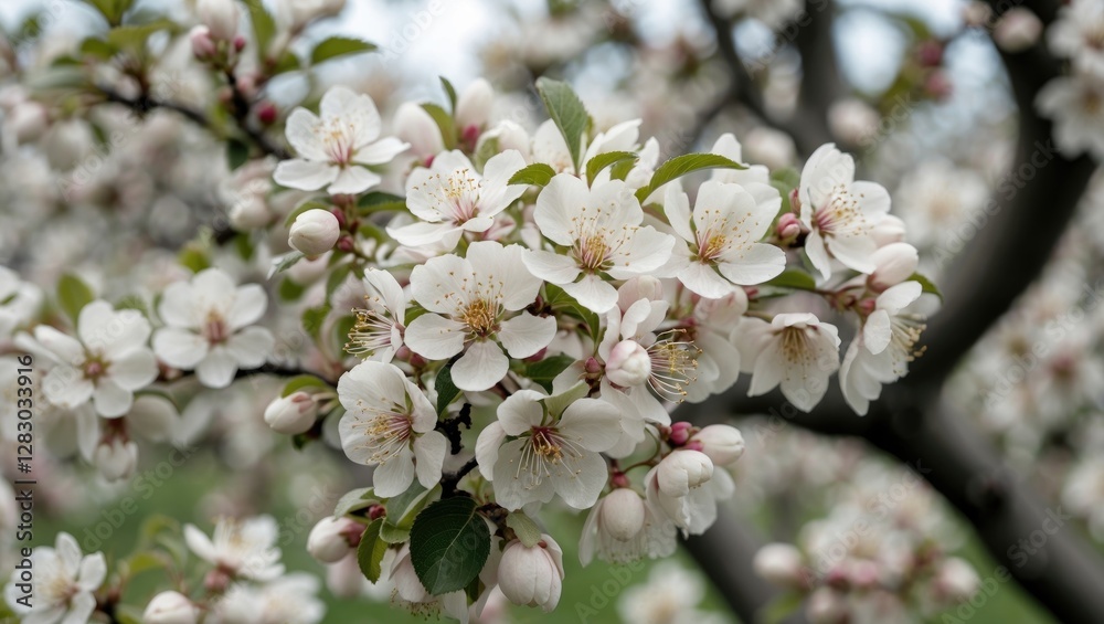 Cherry blossom flowers in full bloom on a tree branch with soft focus background in spring season Cherry blossom flowers in full bloom on a tree branch with soft focus background in spring season