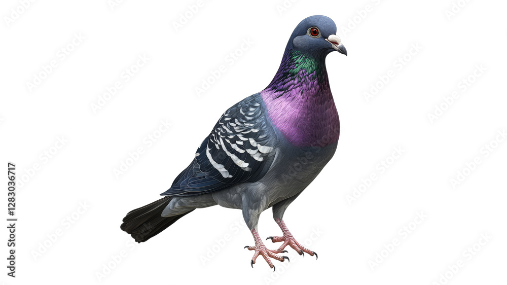 Colorful pigeon stands on ground in natural pose Colorful pigeon stands on ground in natural pose